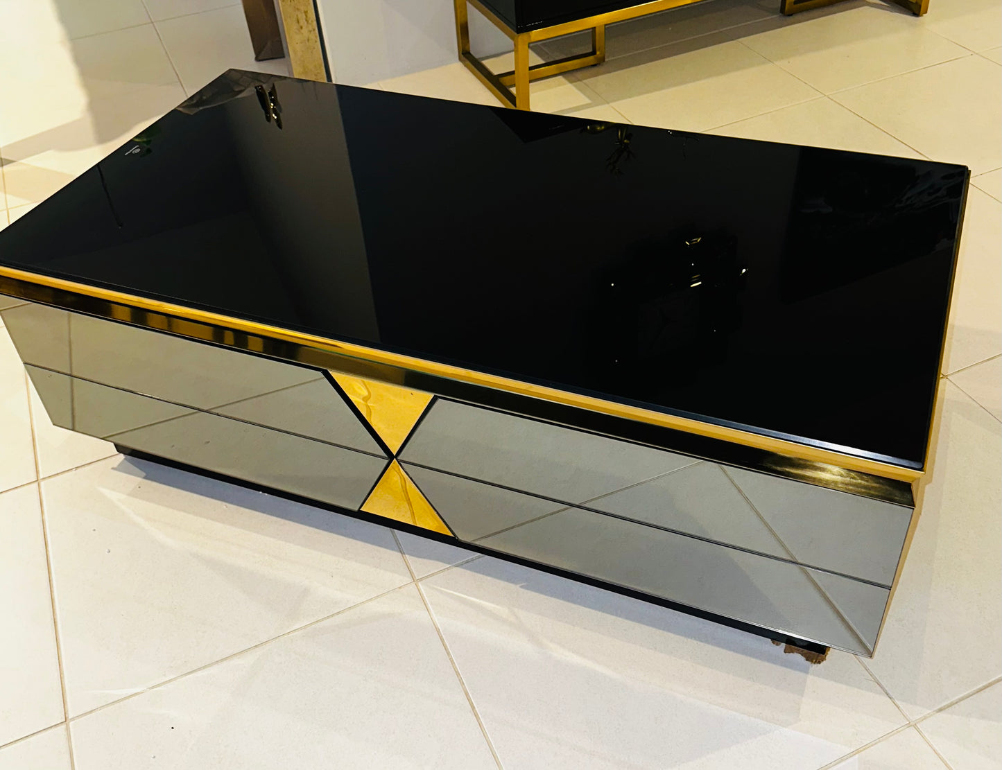 Modern Luxury Glass Coffee Table  & TV Stand With Drawers